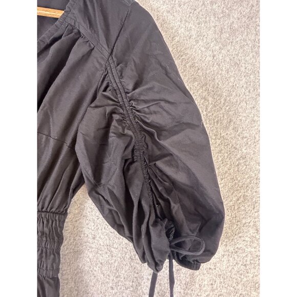 LOFT Maxi Dress Women's XXS Black V-Neck Ruche Pleated A-Line Puff Sleeve - Picture 10 of 11